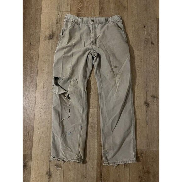 Carhartt Other - Carhartt Mens Beige B11 DES Khaki Cargo Dungaree Fit Work Carpenter Pants 34X34